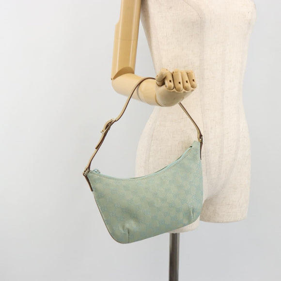GUCCI GG Canvas Shoulder Bag Light Blue Gold 005 0813 Auth 195610A