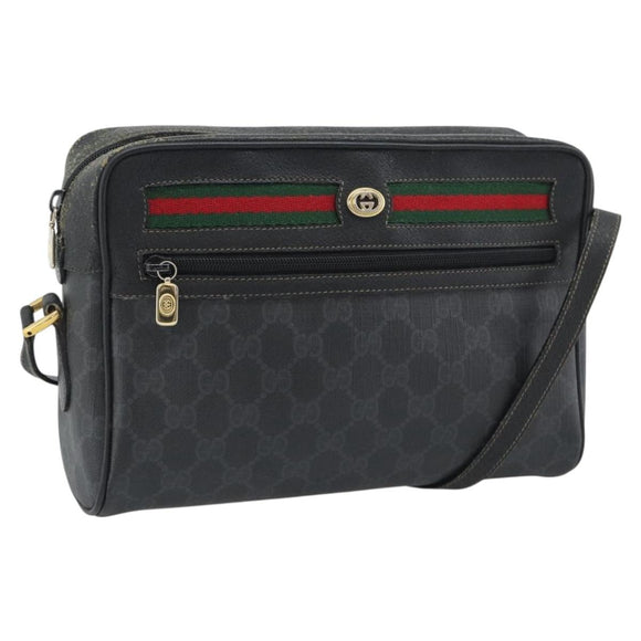 GUCCI GG Supreme Web Sherry Line Bag PVC Black Gold 72 02 088 Auth 195611