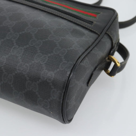 GUCCI GG Supreme Web Sherry Line Bag PVC Black Gold 72 02 088 Auth 195611