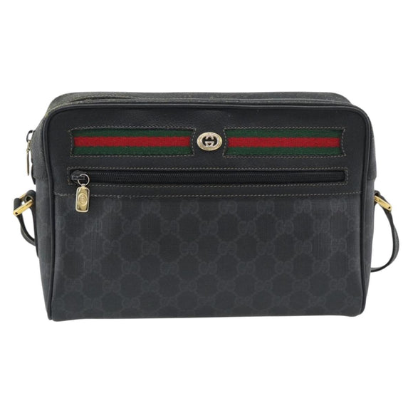 GUCCI GG Supreme Web Sherry Line Bag PVC Black Gold 72 02 088 Auth 195611