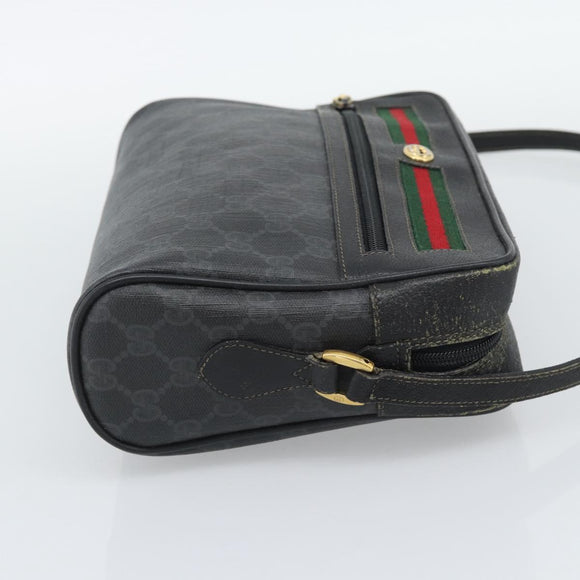GUCCI GG Supreme Web Sherry Line Bag PVC Black Gold 72 02 088 Auth 195611