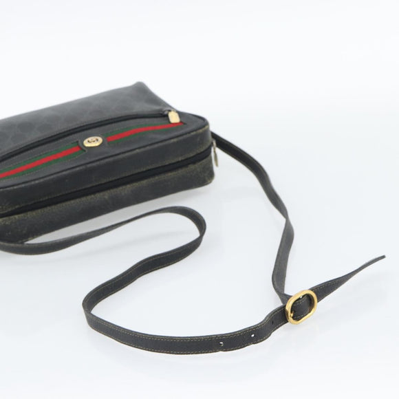 GUCCI GG Supreme Web Sherry Line Bag PVC Black Gold 72 02 088 Auth 195611