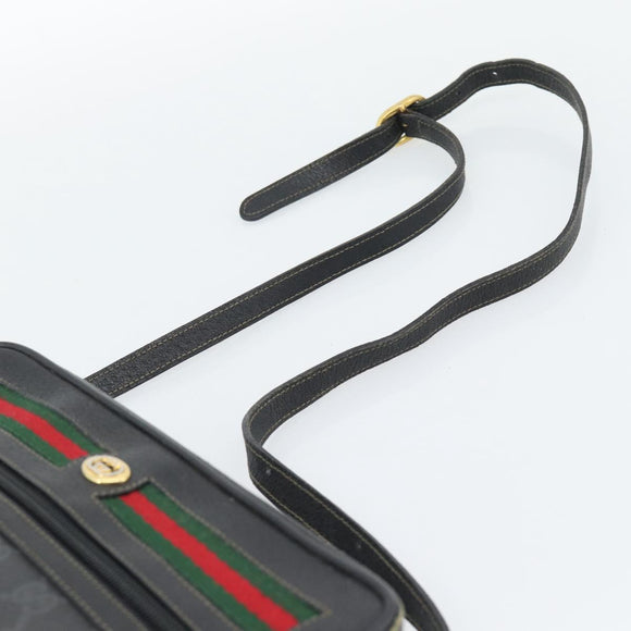 GUCCI GG Supreme Web Sherry Line Bag PVC Black Gold 72 02 088 Auth 195611