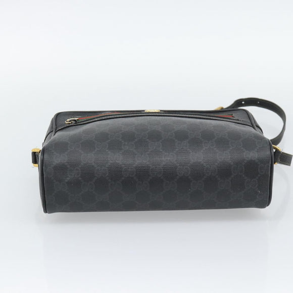 GUCCI GG Supreme Web Sherry Line Bag PVC Black Gold 72 02 088 Auth 195611