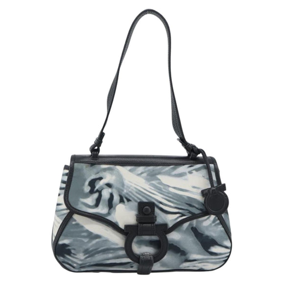 Salvatore Ferragamo Gancini Shoulder Bag Nylon Gray Silver Auth 195614A