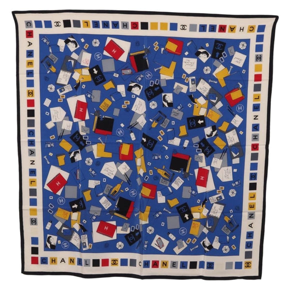 CHANEL Scarf Silk Blue CC Auth 195615V