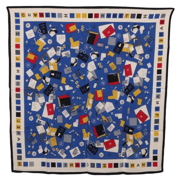 CHANEL Scarf Silk Blue CC Auth 195615V