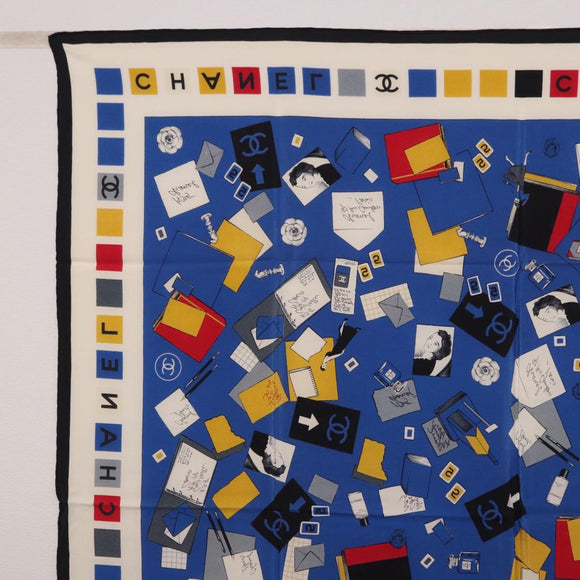 CHANEL Scarf Silk Blue CC Auth 195615V