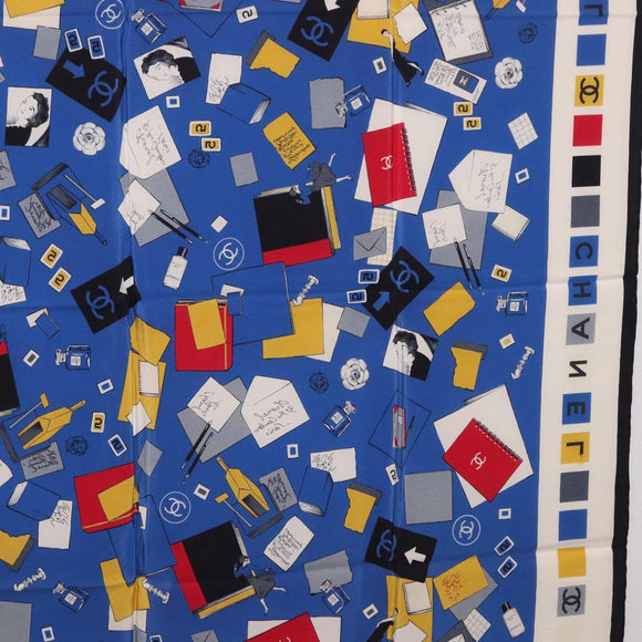 CHANEL Scarf Silk Blue CC Auth 195615V