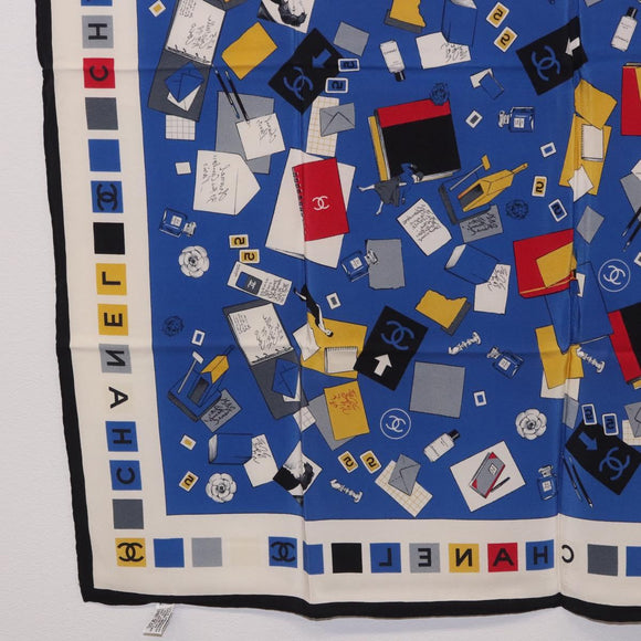 CHANEL Scarf Silk Blue CC Auth 195615V