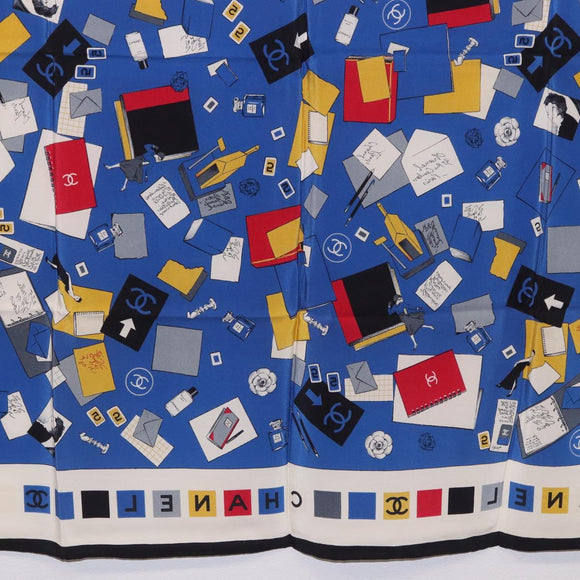 CHANEL Scarf Silk Blue CC Auth 195615V