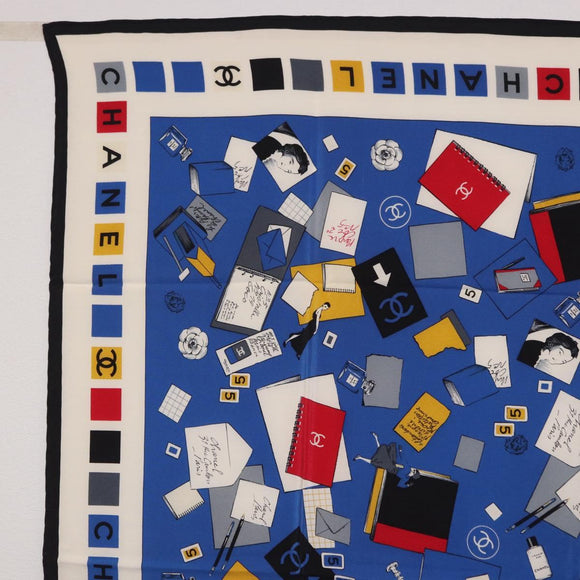 CHANEL Scarf Silk Blue CC Auth 195615V