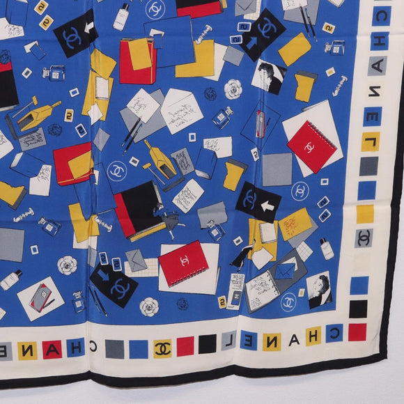 CHANEL Scarf Silk Blue CC Auth 195615V