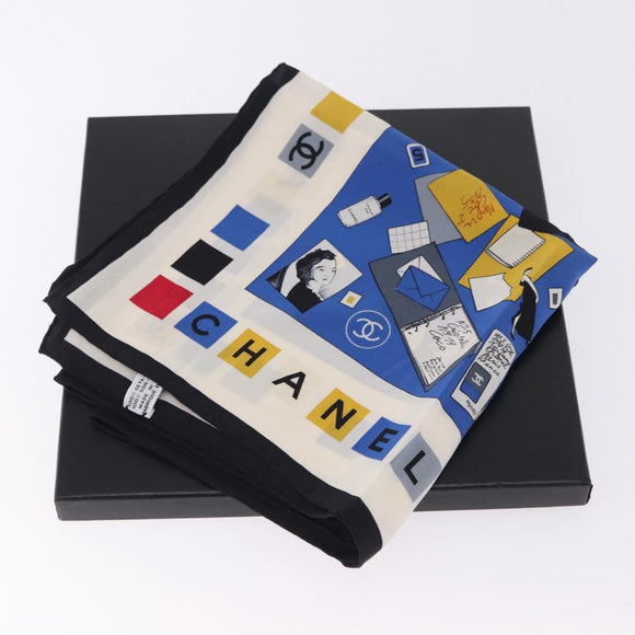 CHANEL Scarf Silk Blue CC Auth 195615V