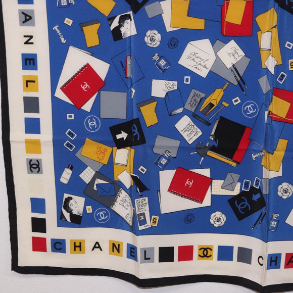 CHANEL Scarf Silk Blue CC Auth 195615V