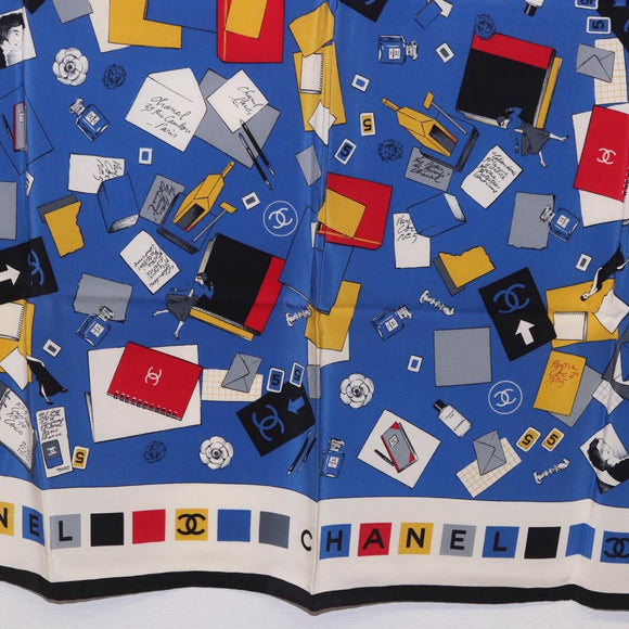 CHANEL Scarf Silk Blue CC Auth 195615V