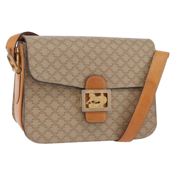 CELINE Macadam Canvas Shoulder Bag PVC Beige Gold Auth 195634