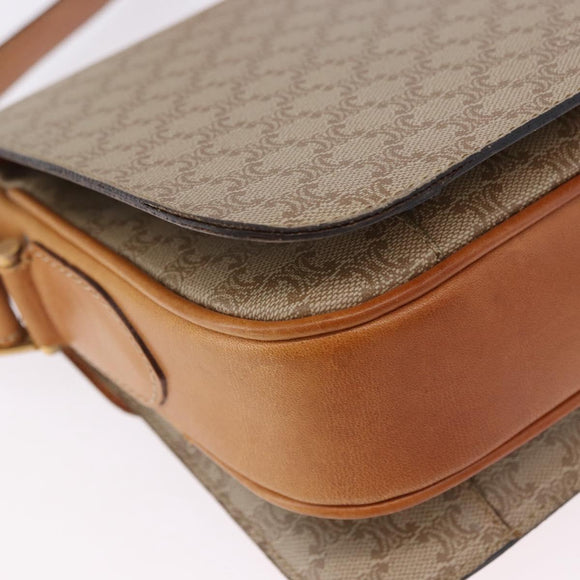 CELINE Macadam Canvas Shoulder Bag PVC Beige Gold Auth 195634