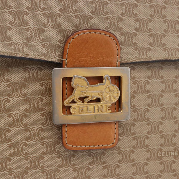 CELINE Macadam Canvas Shoulder Bag PVC Beige Gold Auth 195634