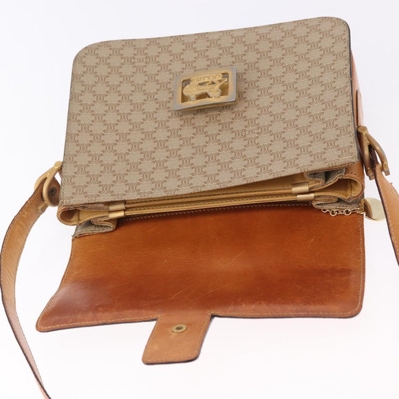 CELINE Macadam Canvas Shoulder Bag PVC Beige Gold Auth 195634