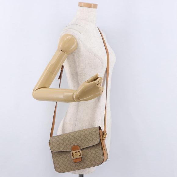 CELINE Macadam Canvas Shoulder Bag PVC Beige Gold Auth 195634