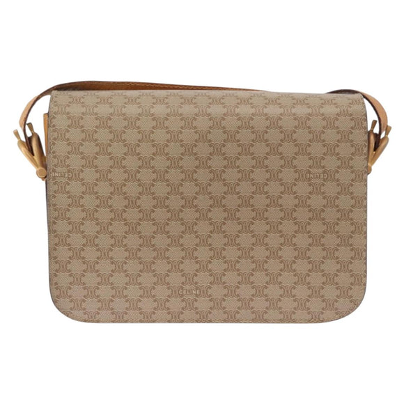 CELINE Macadam Canvas Shoulder Bag PVC Beige Gold Auth 195634