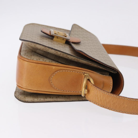 CELINE Macadam Canvas Shoulder Bag PVC Beige Gold Auth 195634