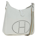 HERMES Evelyn 1GM Shoulder Bag Leather White Silver Auth 195640SAM-1