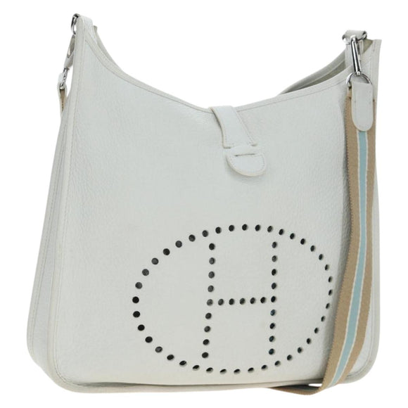 HERMES Evelyn 1GM Shoulder Bag Leather White Silver Auth 195640SAM