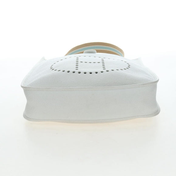 HERMES Evelyn 1GM Shoulder Bag Leather White Silver Auth 195640SAM