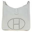HERMES Evelyn 1GM Shoulder Bag Leather White Silver Auth 195640SAM-2