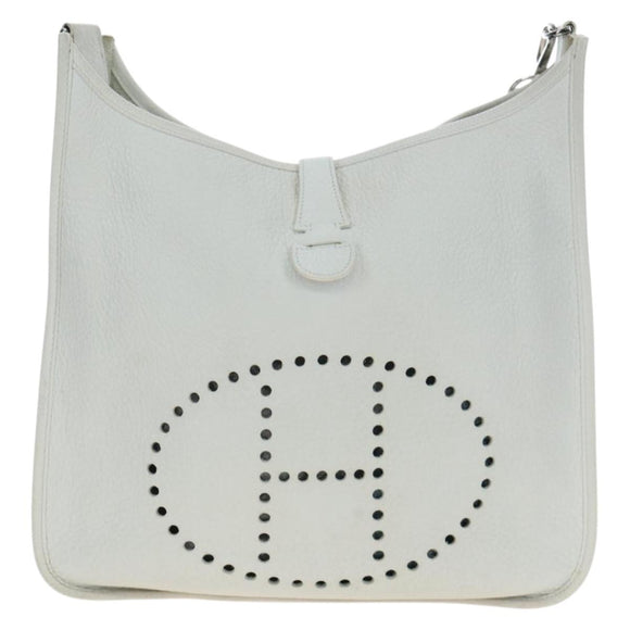 HERMES Evelyn 1GM Shoulder Bag Leather White Silver Auth 195640SAM