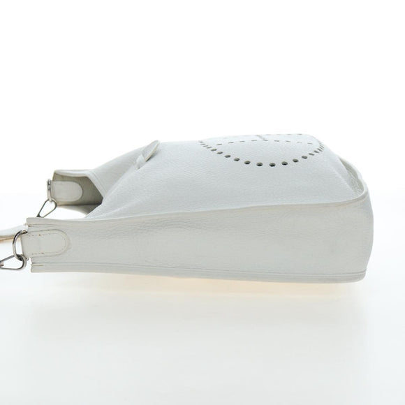 HERMES Evelyn 1GM Shoulder Bag Leather White Silver Auth 195640SAM
