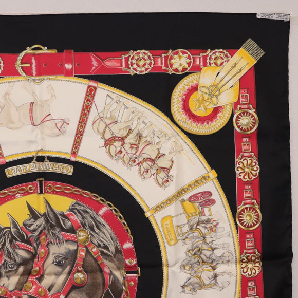 HERMES Carre 90 Scarf ”CHEVAUX DE TRAIT” Silk Black Auth 195641M