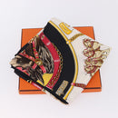 HERMES Carre 90 Scarf ”CHEVAUX DE TRAIT” Silk Black Auth 195641M-24