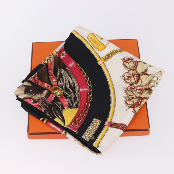 HERMES Carre 90 Scarf ”CHEVAUX DE TRAIT” Silk Black Auth 195641M