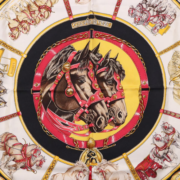 HERMES Carre 90 Scarf ”CHEVAUX DE TRAIT” Silk Black Auth 195641M