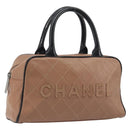 CHANEL Hand Bag Caviar Skin Brown Silver CC Auth 195643A-1