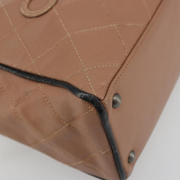 CHANEL Hand Bag Caviar Skin Brown Silver CC Auth 195643A