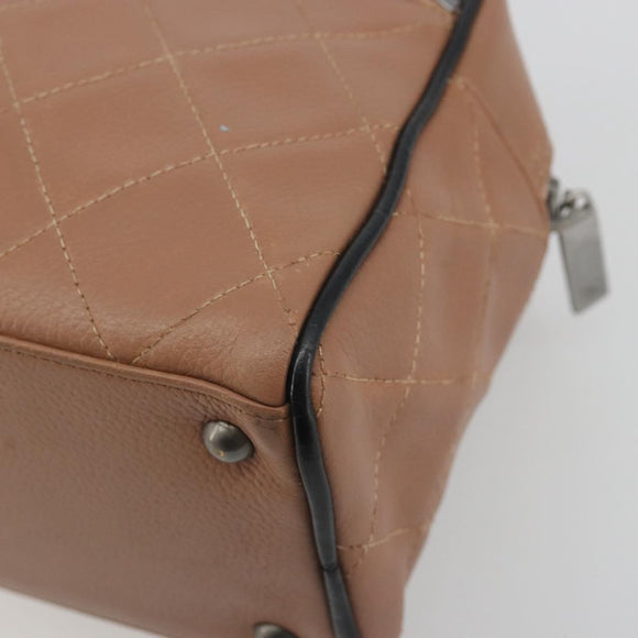 CHANEL Hand Bag Caviar Skin Brown Silver CC Auth 195643A