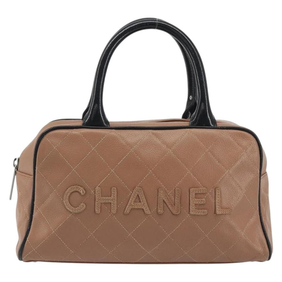 CHANEL Hand Bag Caviar Skin Brown Silver CC Auth 195643A
