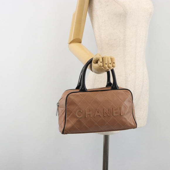 CHANEL Hand Bag Caviar Skin Brown Silver CC Auth 195643A