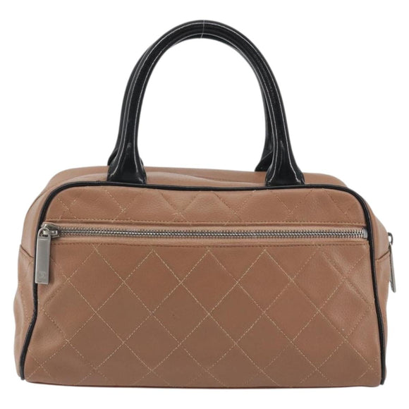 CHANEL Hand Bag Caviar Skin Brown Silver CC Auth 195643A
