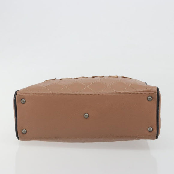 CHANEL Hand Bag Caviar Skin Brown Silver CC Auth 195643A
