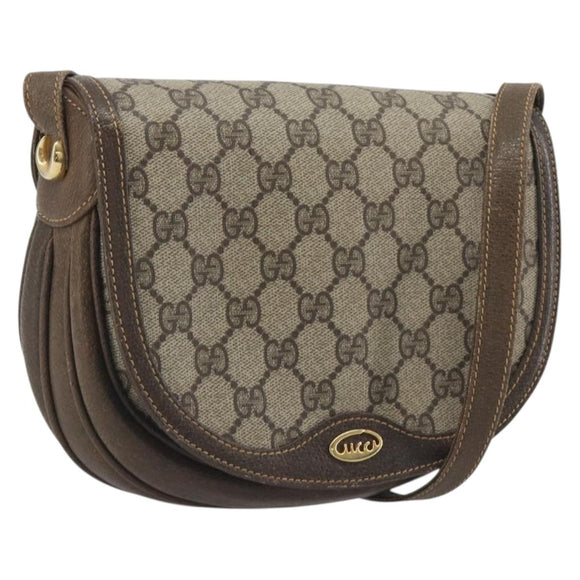 GUCCI GG Supreme Shoulder Bag PVC Beige Gold Auth 195645
