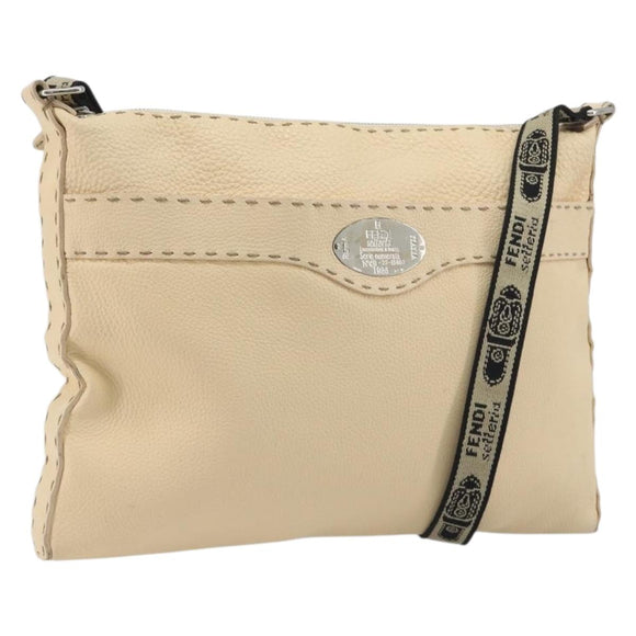 FENDI Celeria Shoulder Bag Leather Ivory Silver Auth 195647V