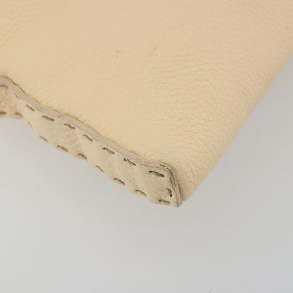 FENDI Celeria Shoulder Bag Leather Ivory Silver Auth 195647V