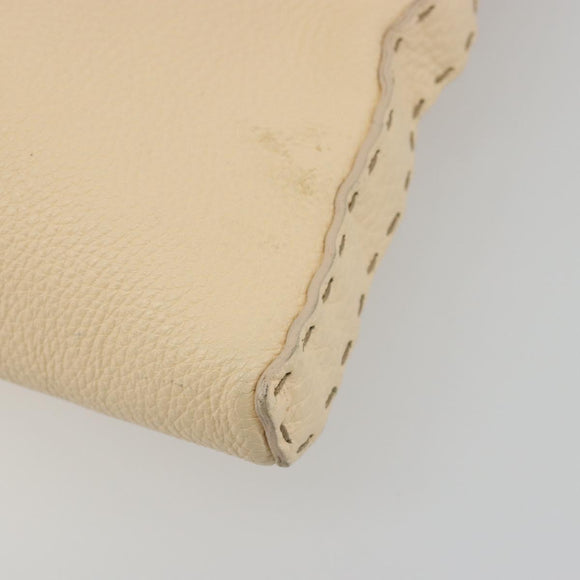 FENDI Celeria Shoulder Bag Leather Ivory Silver Auth 195647V
