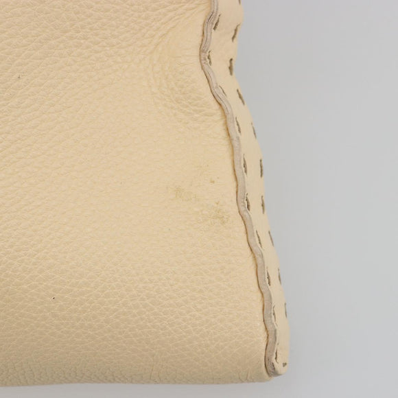 FENDI Celeria Shoulder Bag Leather Ivory Silver Auth 195647V