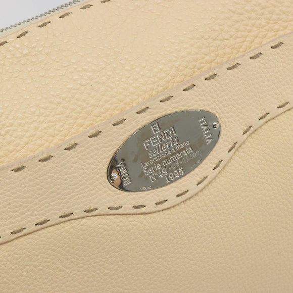 FENDI Celeria Shoulder Bag Leather Ivory Silver Auth 195647V
